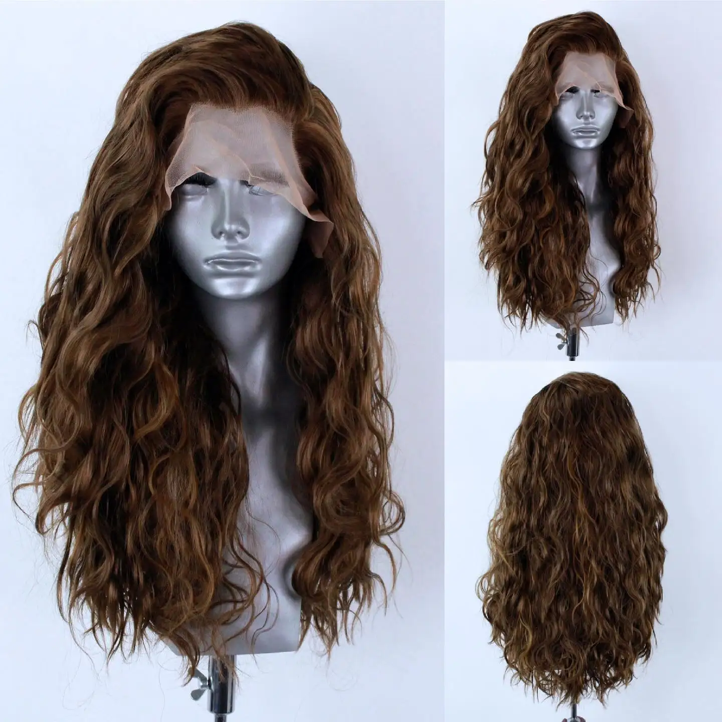 

Chocolate Brown Water Wave Lace Front Wig Synthetic Hair Women's Wigs Preplucked Wavy Lace Frontal Wig