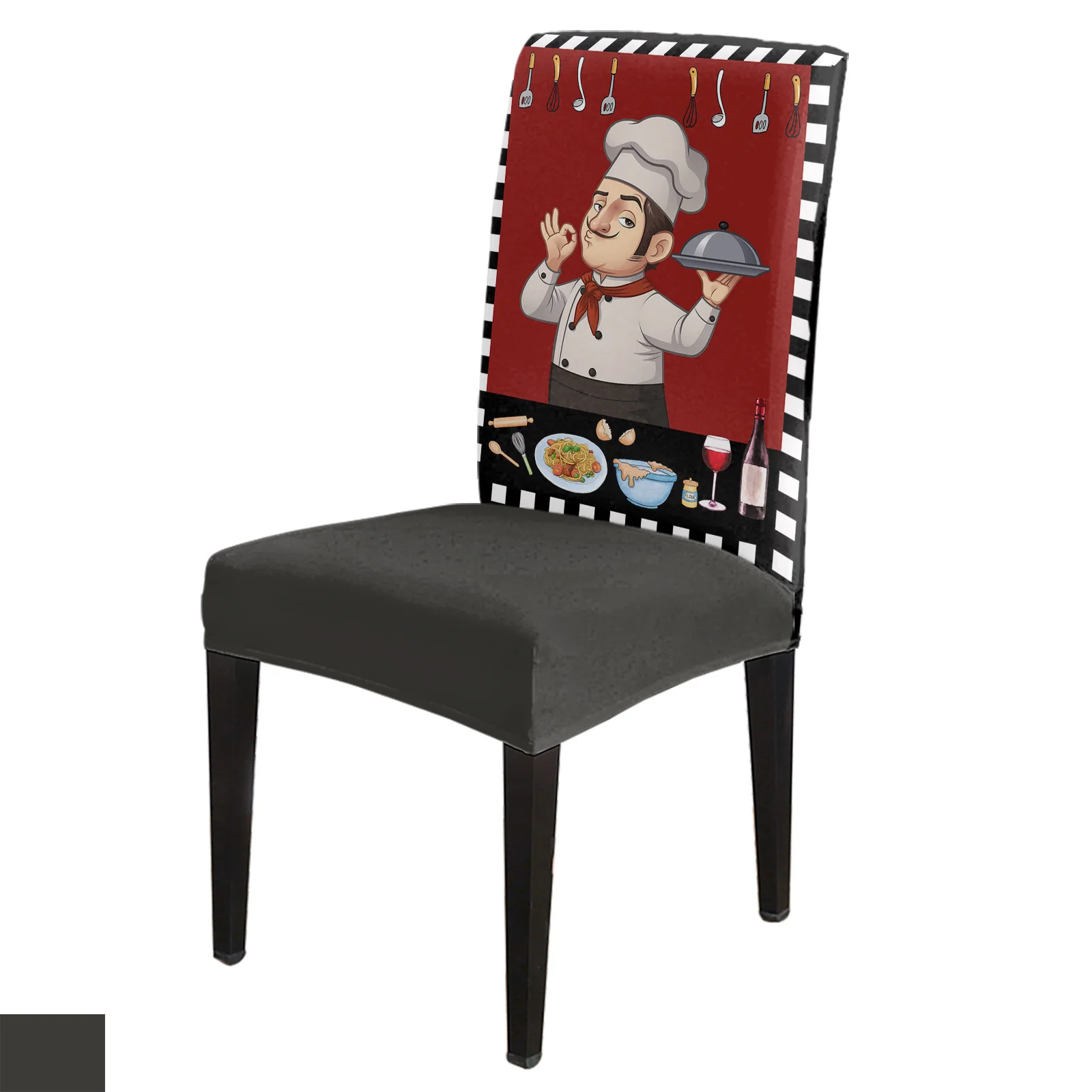 

Chef Gourmet Knife And Fork Stretch Chair Cover Kitchen Dinning Chair Seat Cover Christmas Chair Covers