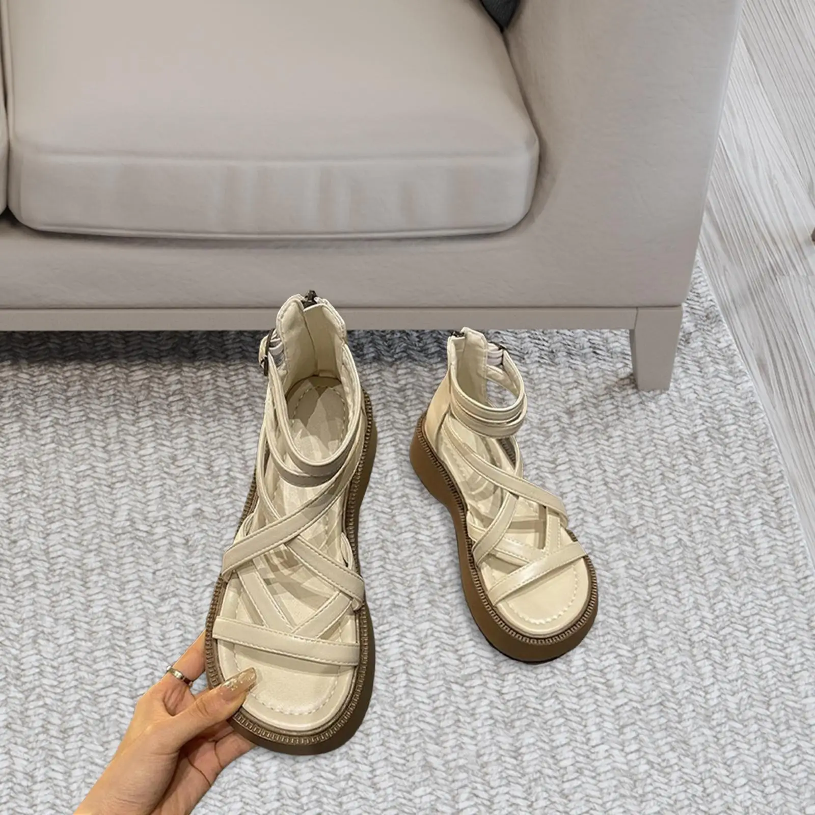 

Women Platform Slide Sandals Indoor Footwear Hollow Out Adjustable Buckle Open Toe for Outdoor Ladies Girls Bathroom Pool Street
