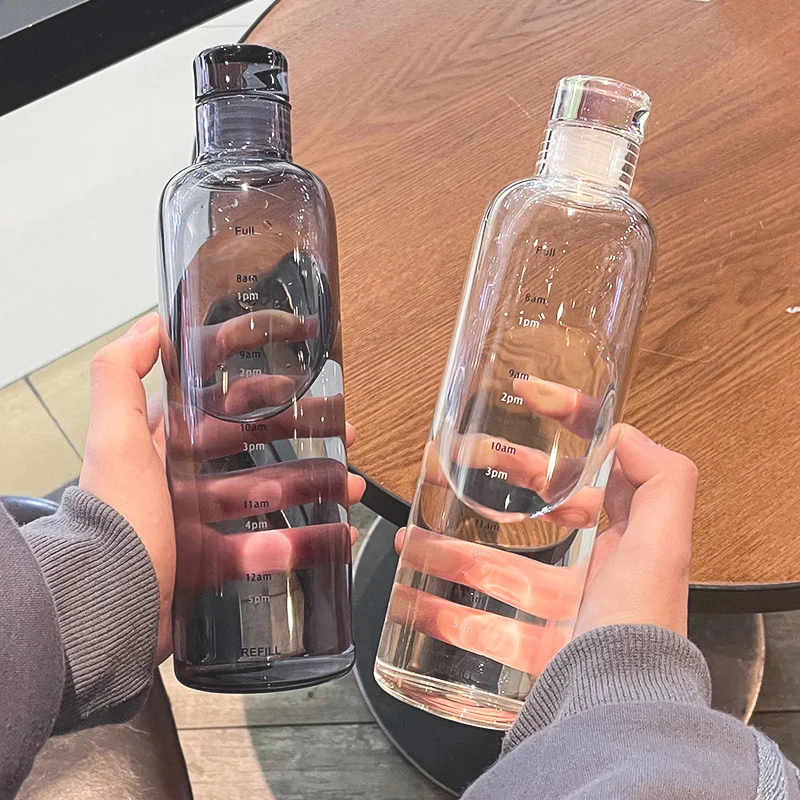 

500ml PC Plastic Water Bottle Transparent Large Capacity Sport Water Bottles with Time Marker Leakproof Creative Drink Cup