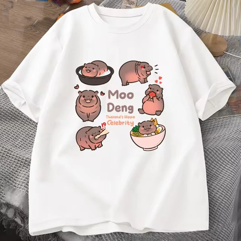 Фото Moo Deng Bouncy Pig in Thailand Baby Hippo Khao Kheow Open Zoo Футболка Забавная футболка Moo Deng Мужская футболка с коротким рукавом №3