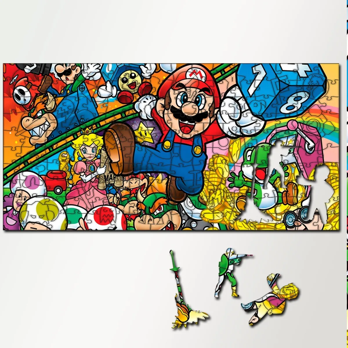 Пазл деревянный с фигурками большой 230 деталей 46х23 см игры Super Mario Bros (Марио