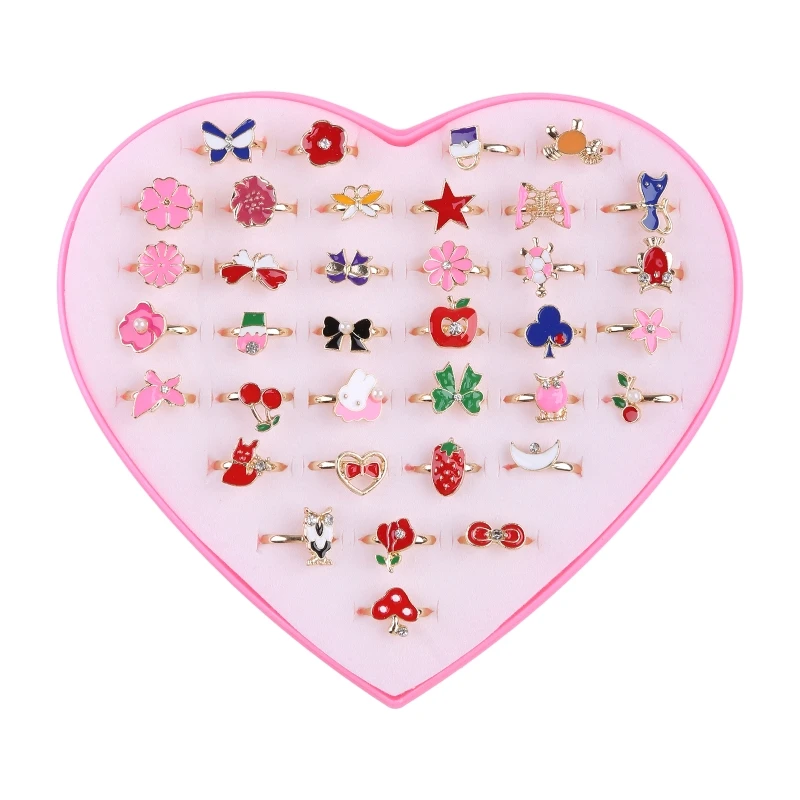 

36PCS Fancy Alloy Rings Cartoon Ring Bulk Kids Party Favor Props Color Assorted