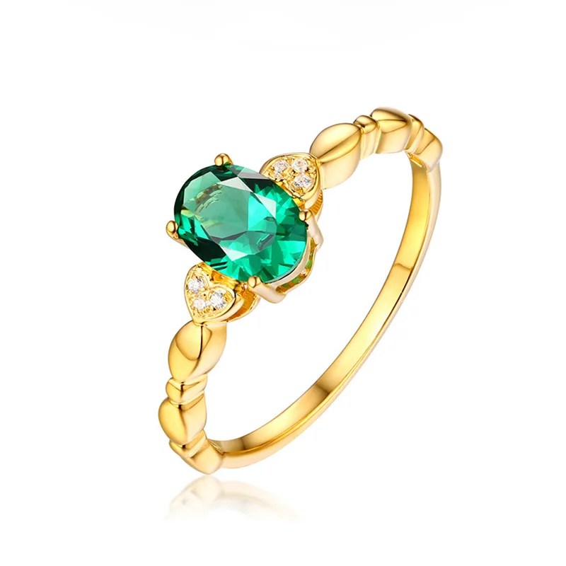 Real 14k Gold Jewelry for Women Natural Emerald Genuine Emerald Diamond Rings for Women Wedding Anniversary Jewelry