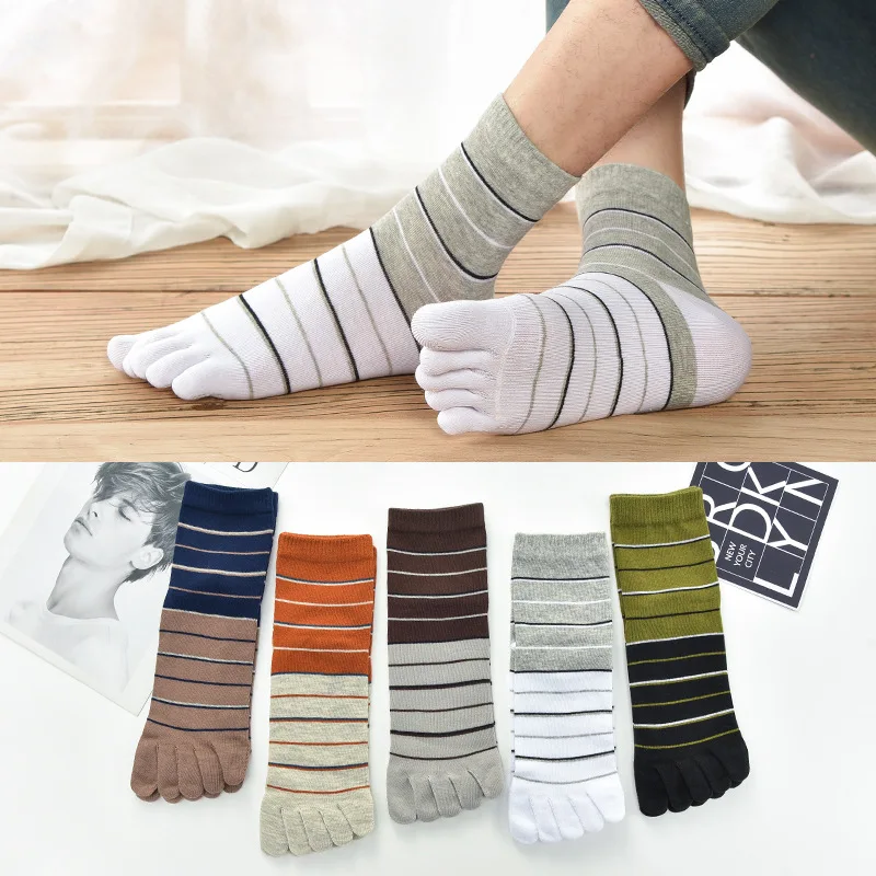 

Носки мужские 5 пар/партия, повседневные, с пятью пальцами, в стиле Харадзюку, полосатые, короткие, из чистого хлопка, дезодорирующие