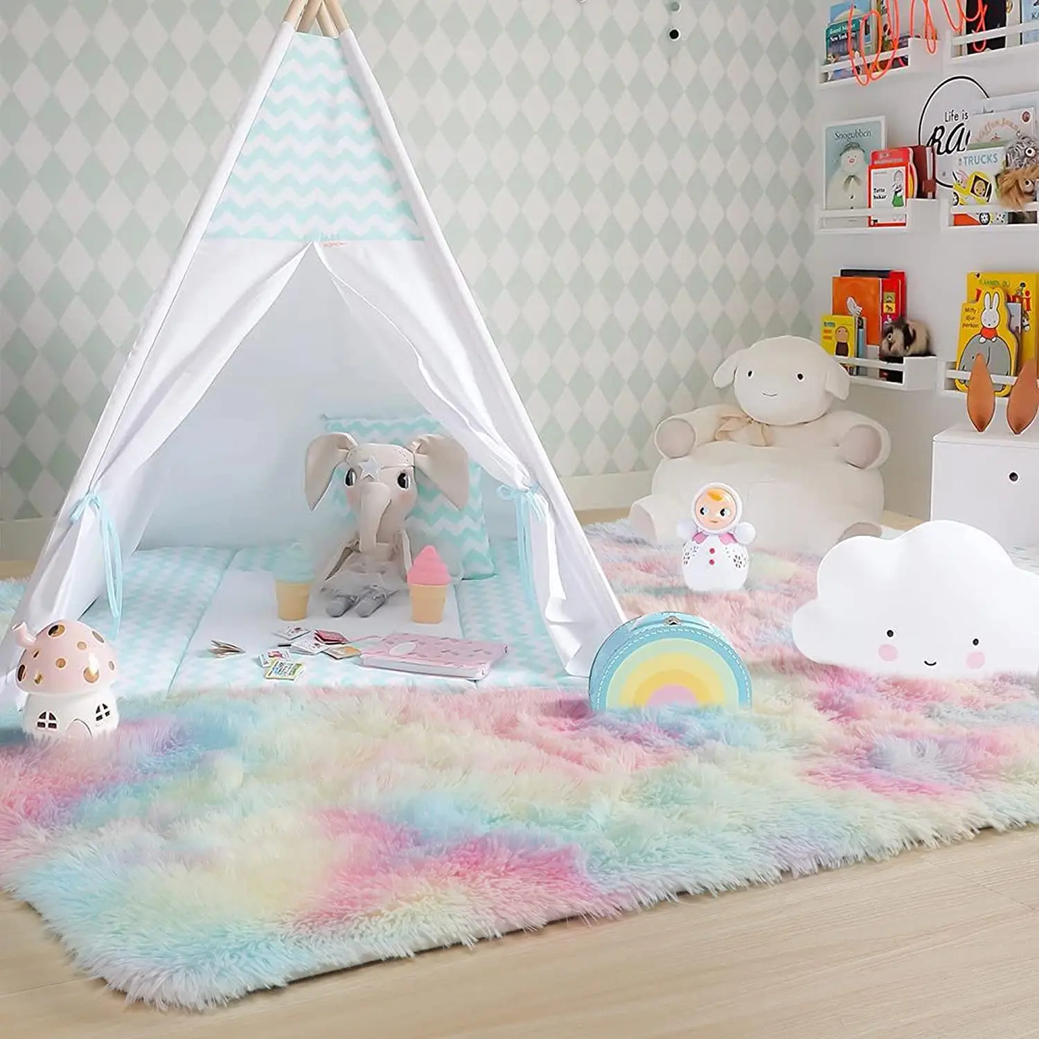 Hairy Rainbow Rugs for Children Bedroom Soft Furry Carpets Living Room Kids Baby Room Nursery Playroom Cute Room Decor Area Rug images - 6