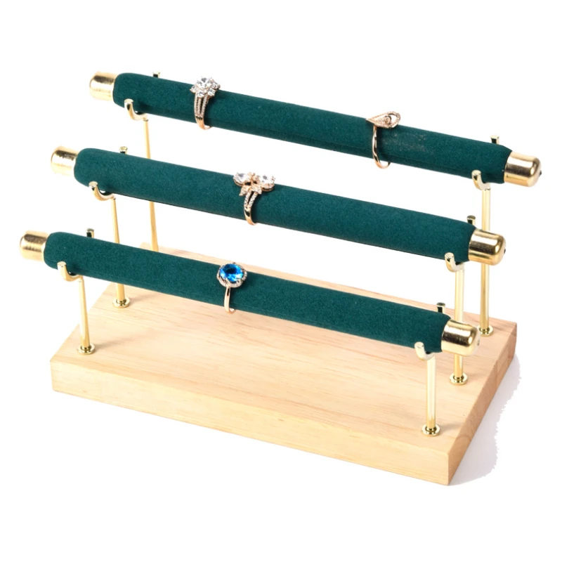 Solid Wood Flannelette Portable Ring Storage Rack Jewelry Display Rack Ring Elastic Strip Removable Jewelry Rack Window Display