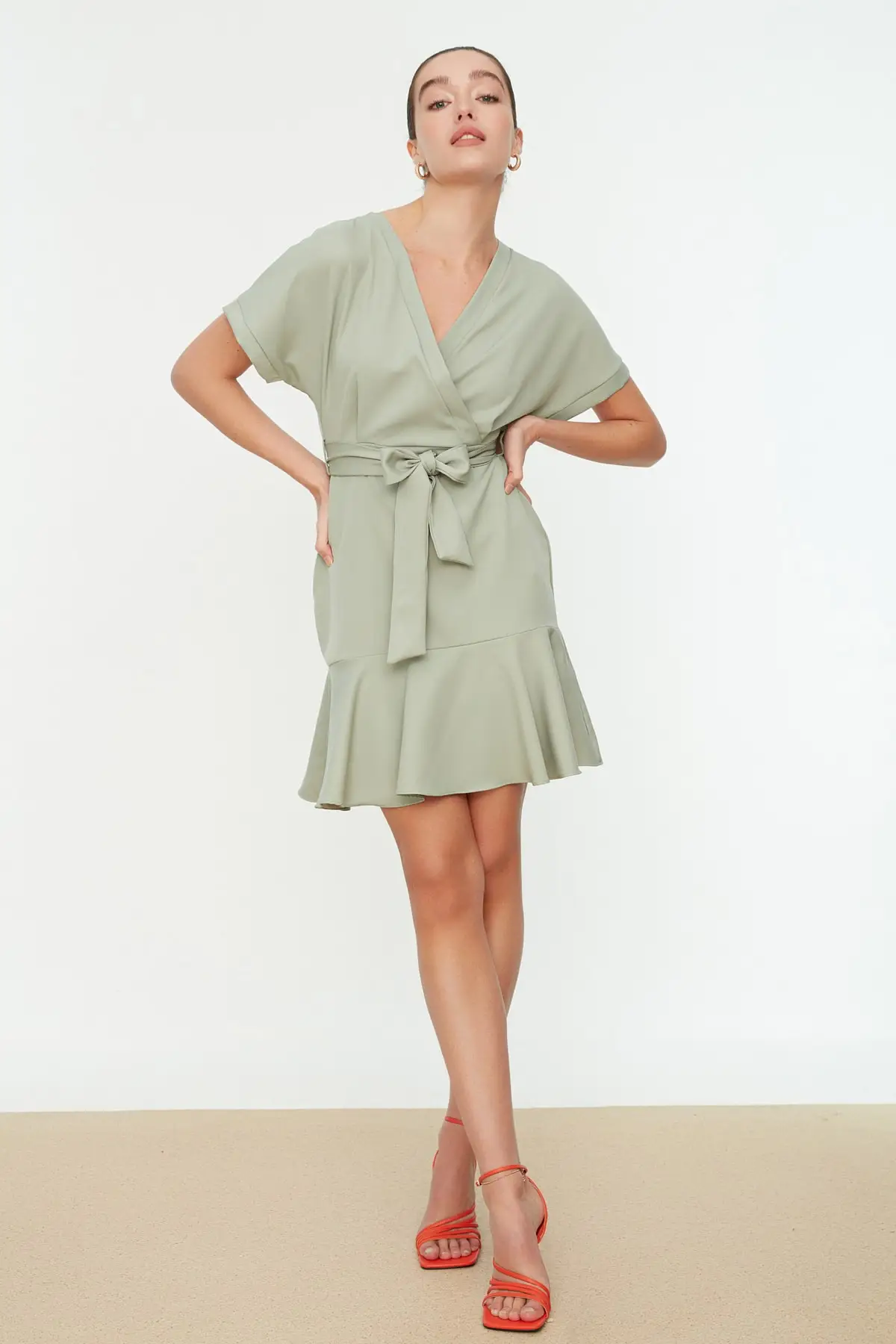 

Women Mint Belted Special Nights For Elegant Dress Free Shipping