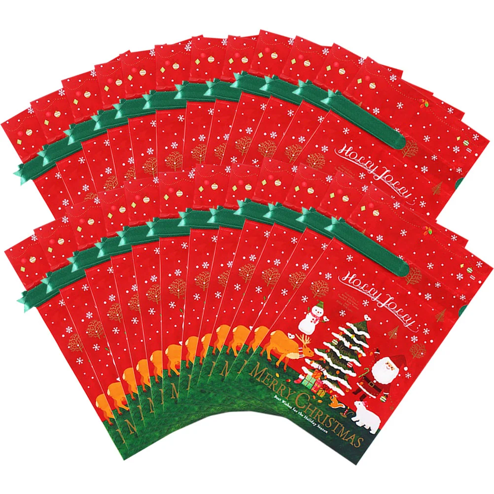

50 Pcs Christmas Gift Bag Packaging Pouch Candy Plastic Containers Packing Party Delicate Bags Xmas Drawstring Wrapping Storage