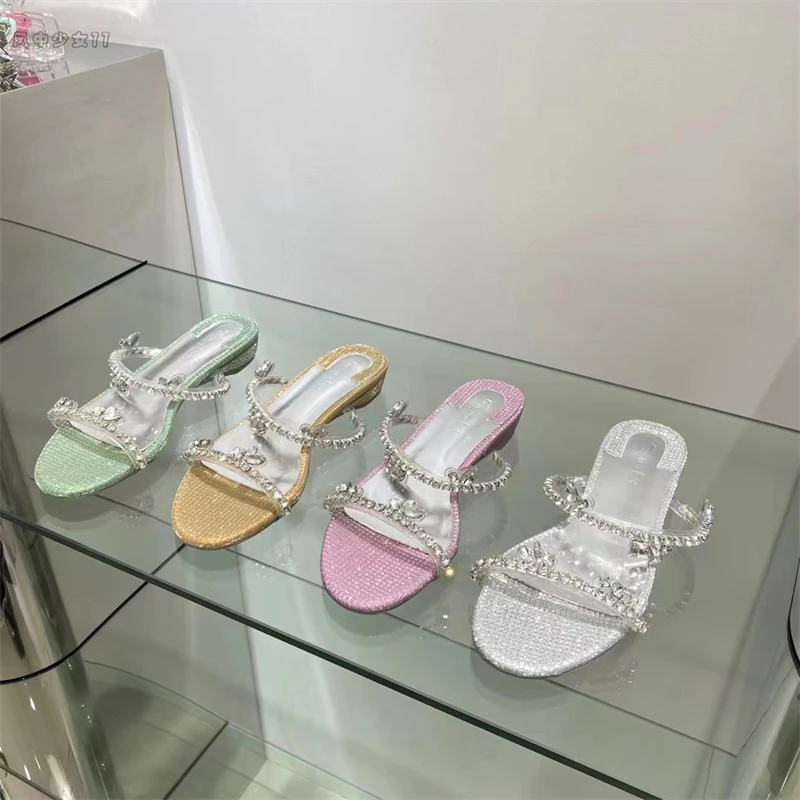 

Bailamos Women Slippers 2022 Summer Flip Flops Fashion Brand Bling Crystal Ladies Elegant Slides Low Heel Casual Beach Sandals