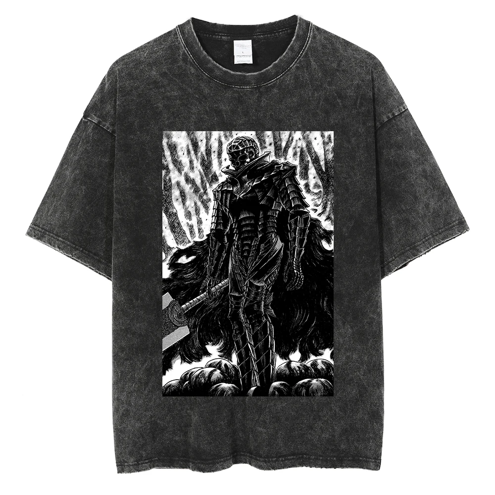 

Berserk Washed Tshirt Harajuku Summer Fashion Men Streetwear Vintage Oversized T Shirt Japanese Anime Cotton Loose Top Tees