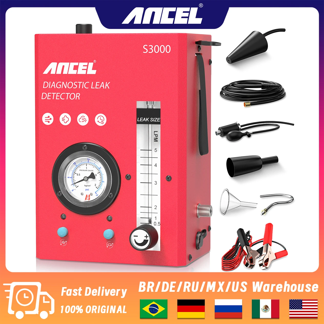 

ANCEL S3000 детектор утечки дыма EVAP курительная трубка Автомобильный анализатор утечки газа автомобильный тестер утечки топливных труб диагностические инструменты