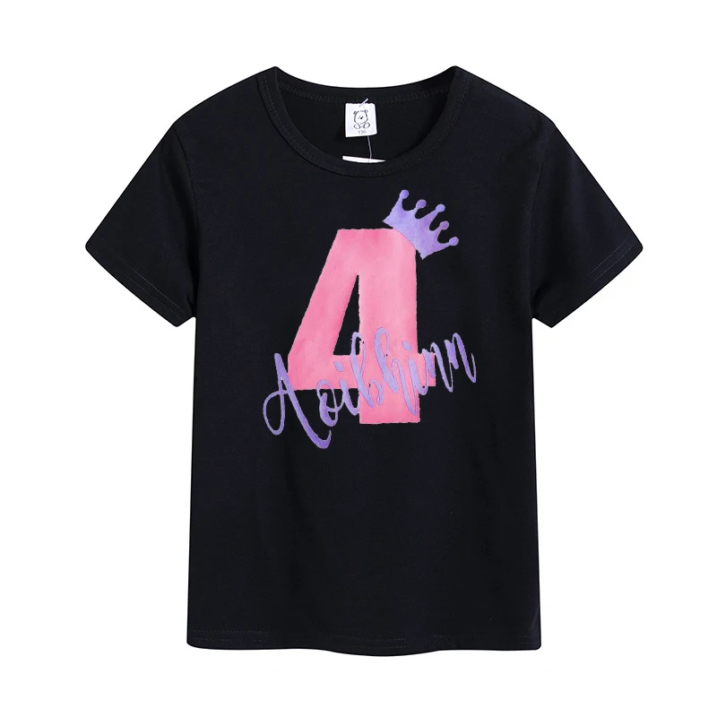 

Girls Personalised Birthday Crown Tshirt AGE NAME Clothes 4-6y 7-12y Birthday Girl Shirt Kids Fashion Birthday Gift Customize