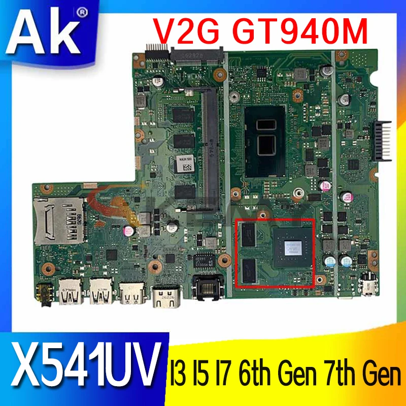 

X541UVK original mainboard V2G GT940M GPU I3 I5 I7 6th Gen 7th Gen 8GB RAM for ASUS X541UJ X541UV X541U Laptop motherboard