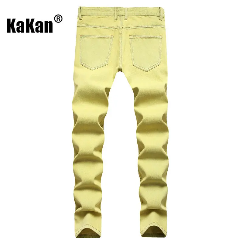 Kakan - New European and American Distressed Jeans for Men, Black and Yellow Khaki Hot Selling Straight Leg Casual Long JeansK44