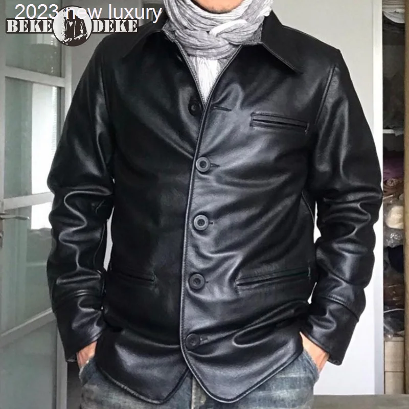 

Куртка мужская из натуральной воловьей кожи, деловой Повседневный однобортный приталенный пиджак из натуральной кожи с защитой от ветра, 4XL