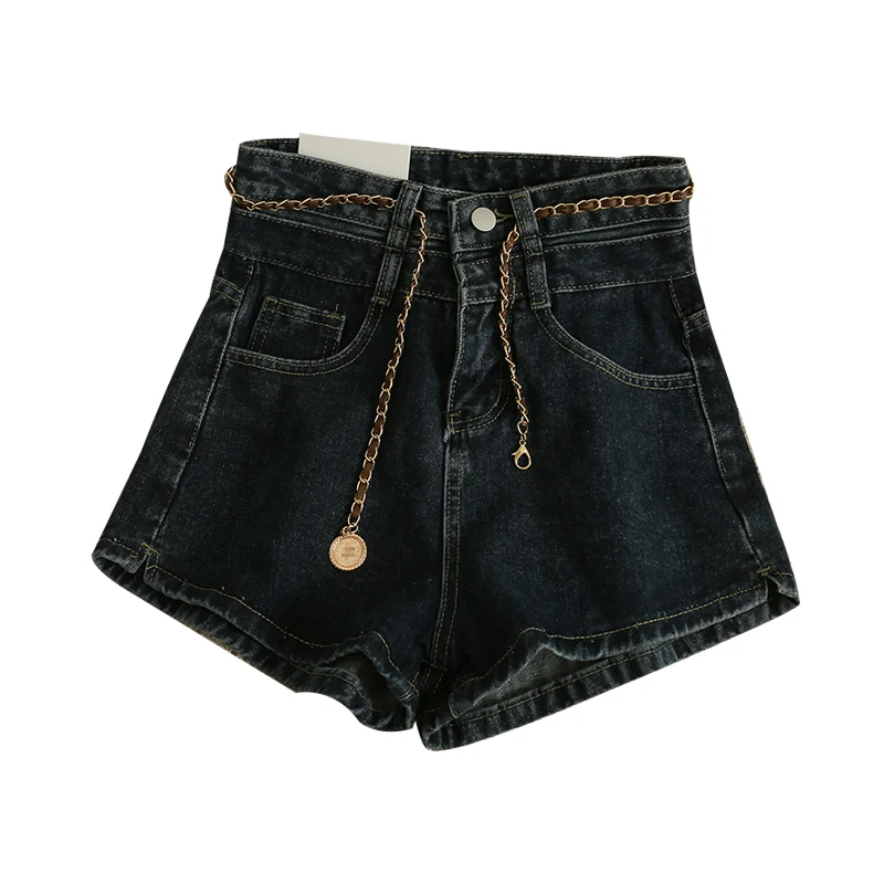 Hear The Future 2023 Spring And Summer New Women's Shorts High Waist Slim Korean Fashion All-match Washed Dark Denim Shorts
