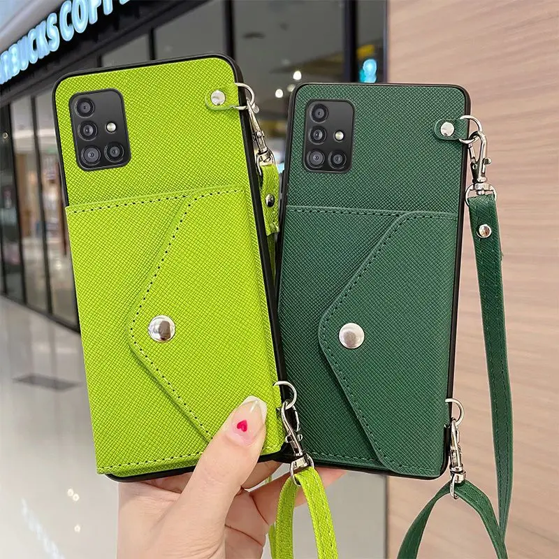 

Suitable For Samsung Galaxy A51 5G Leather Soft Phone Case, Change Card Bag, Crossbody Strap Lanyard