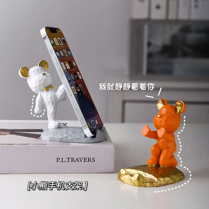 

Lazy Mobile Phone bracket Kawaii Bear Sculpture Stand Room Creative Mobile Phone Accessories Cute Bear Desk Accessories