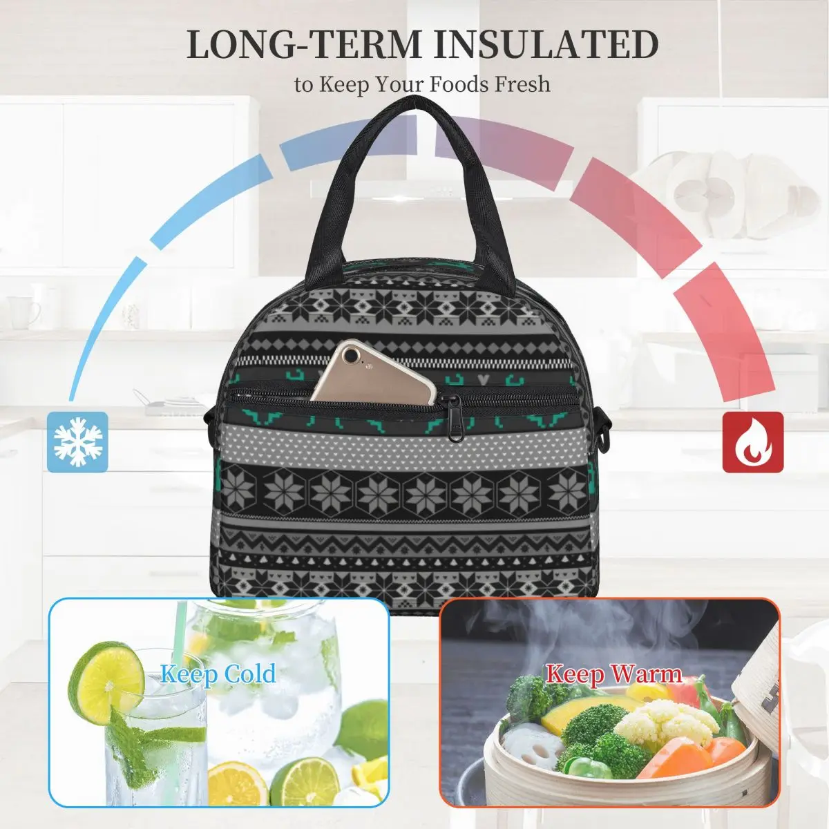 

Nordic Animal Lunch Bag with Handle Colorful Reindeer Beach Cooler Bag Clutch Food Cute Thermal Bag