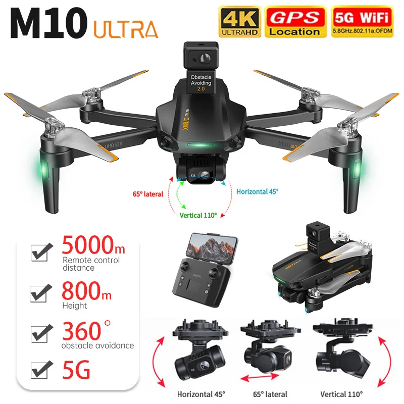 XMRC M10 Ultra Drone 4K Profesional GPS 3-Axis EIS 5G Wifi Quadcopter 5KM Distance 800M Height Brushless Dron VS SG906 MAX1 F11S