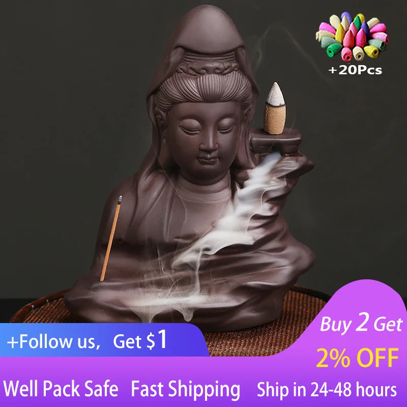 

Purple Sand Avalokitesvara Backflow Aroma Furnace Original high mountains, flowing water, Bodhisattva Falls home furnishings