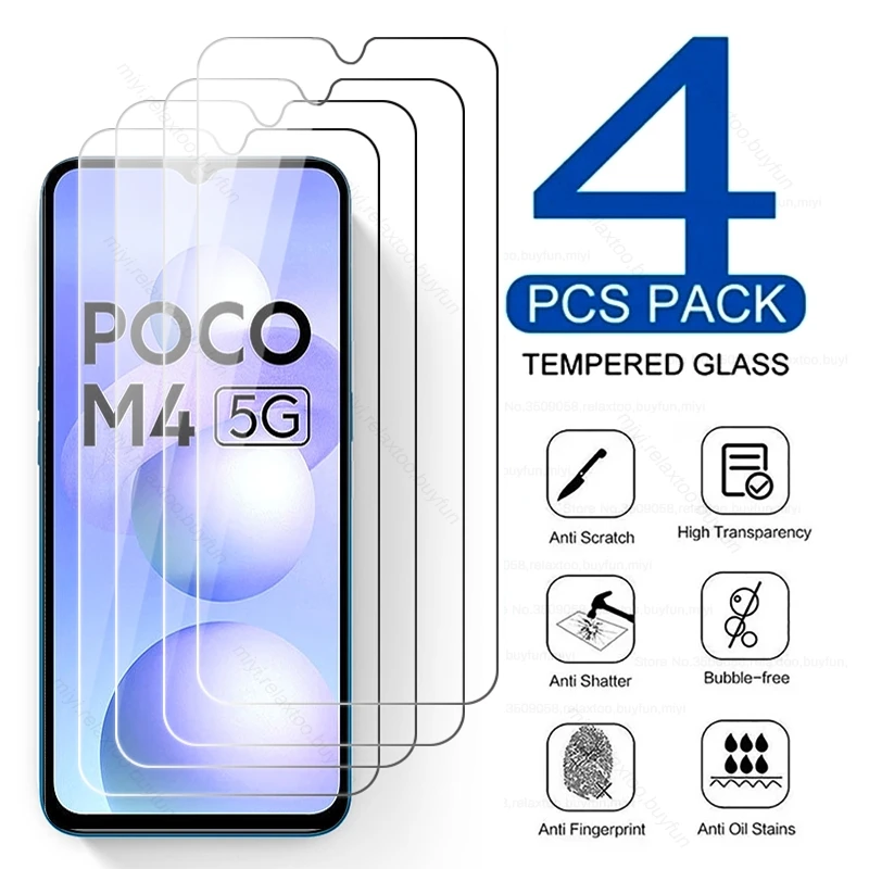 

4 шт. защитное закаленное стекло для Xiaomi Poco M4 5G Poko Little M 4 Pocom4 5G MZB0BRZIN 6,58 "9H Защитная пленка для экрана