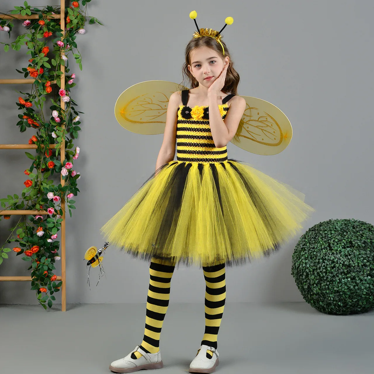 Полосатая одежда в виде пчелы детские платья сетчатая пачка с цветочным узором