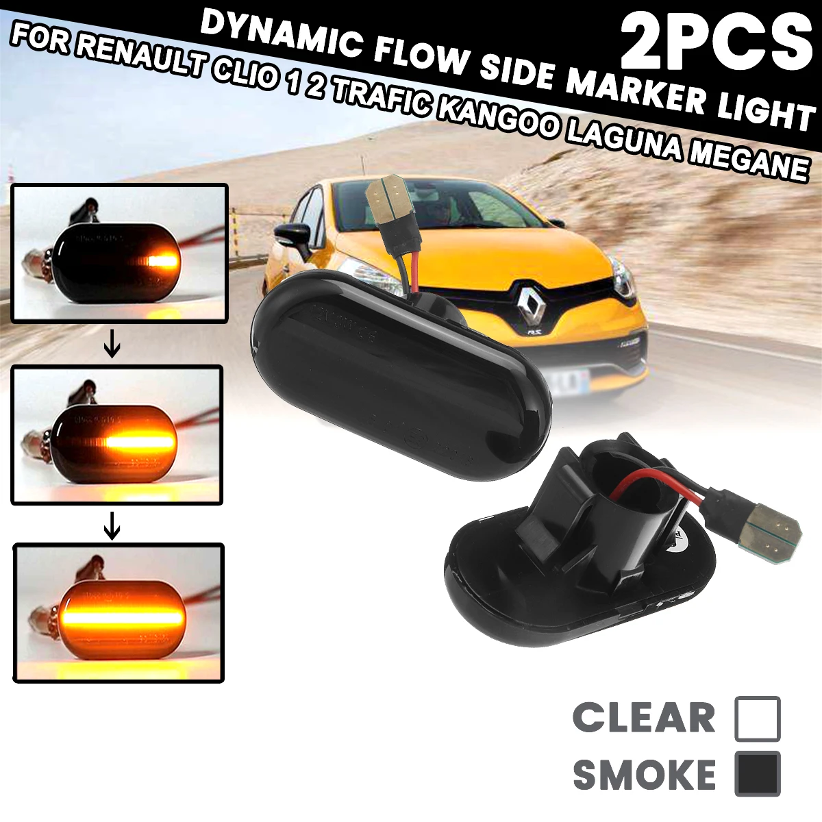

2Pcs Flowing Side Repeater Side Marker Lights Turn Signal Light Panel LED Lamp For Renault CLIO 1 2 TRAFIC KANGOO LAGUNA MEGANE