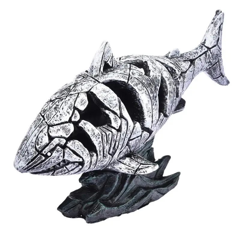

Resin Shark Statue Modern Cracked Shark Resin Sculpture Unique Modern Animal Sculpture Ornament For Study Living Room Bedroom