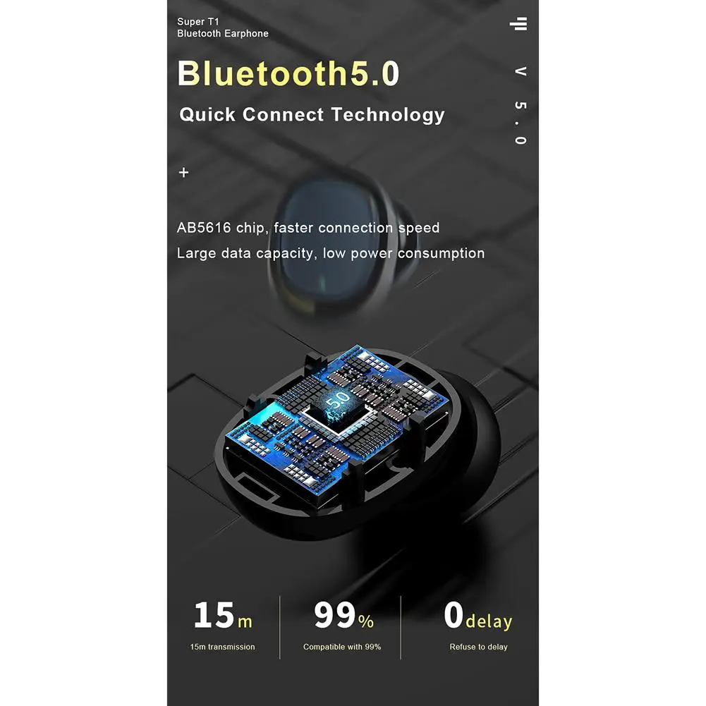 T1 Bluetooth-совместимые беспроводные наушники 5.0 портативные мини-наушники двойная