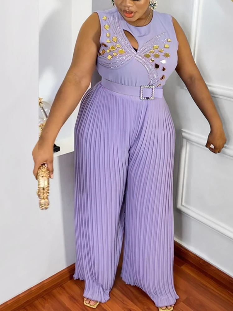 

Женский элегантный комбинезон на бретелях, элегантный плиссированный комбинезон с вырезами и ремнем со стразами, летний модный цельный кос...
