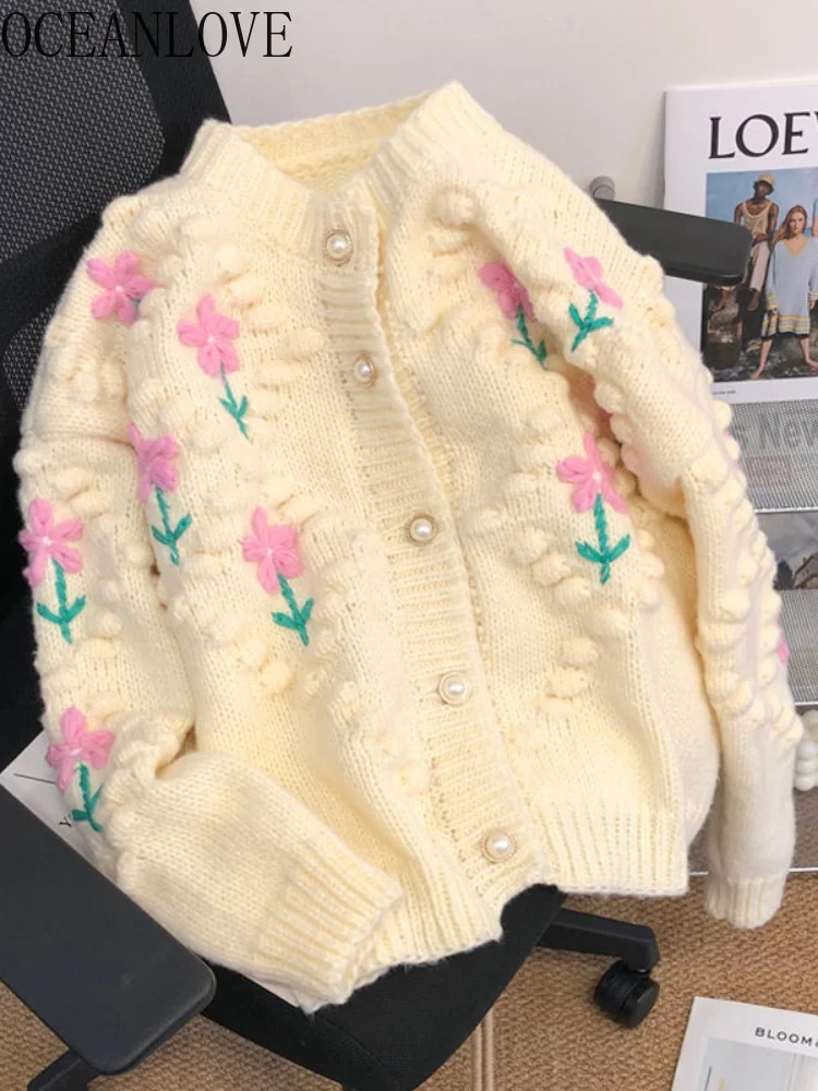 

Cardigans Women Tops Embroidred lower Vintage Thick Autumn Winter Sweaters Korean ashion Sweet Chaqueta Mujer