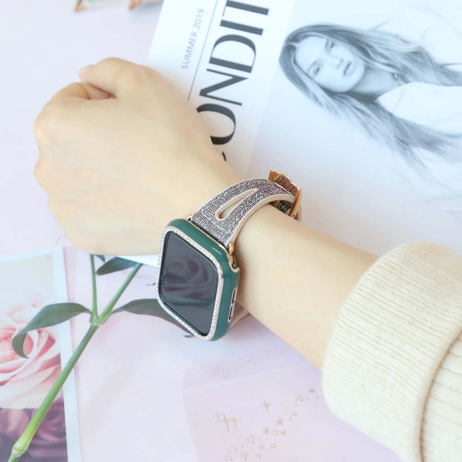 Bling Thin Strap for Apple Watch Band 45mm 44mm 41mm 40mm 38mm correa women Silicone Bracelet for iWatch Series 8 7 SE 6 5 Belt