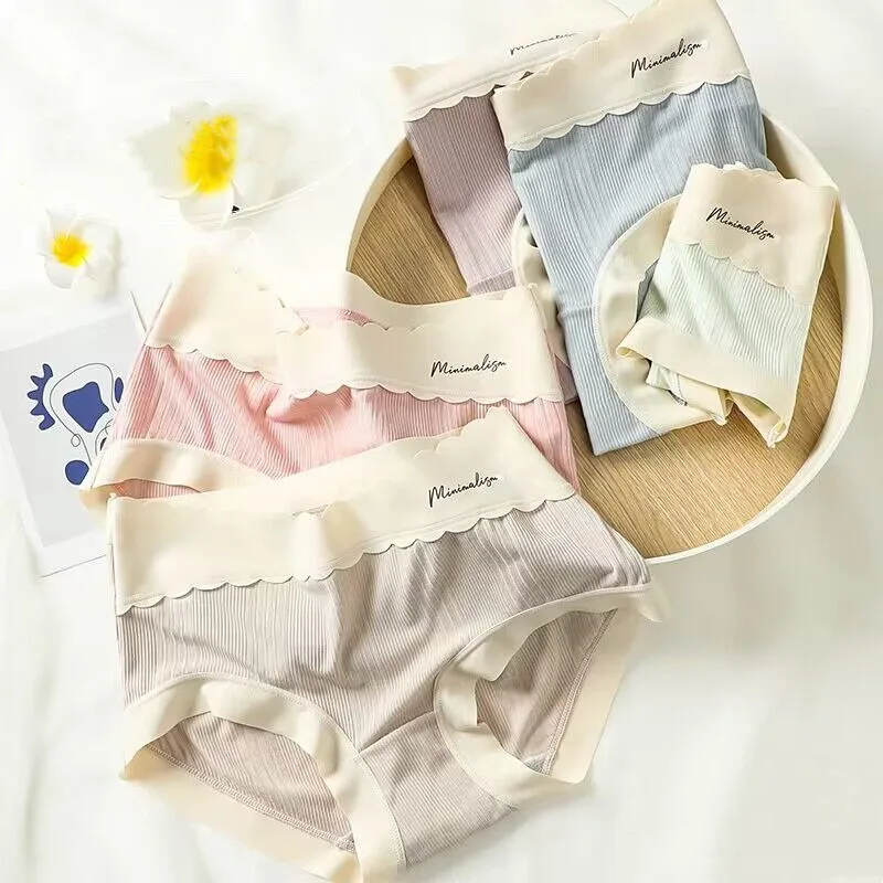 

4 шт., женские кружевные трусики с средней талией