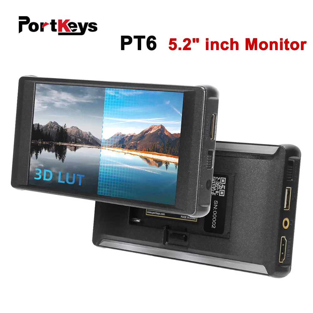 

Portkeys PT6 5.2 inch Camera Field Mointor 3D LUT 4K Display Real Time Monitoring Stretch Legs Effects for Live Streaming