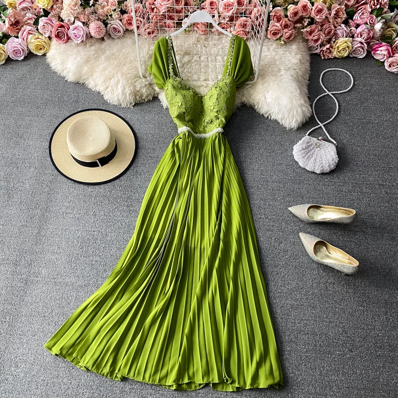 

Летнее Плиссированное Платье с V-образным вырезом