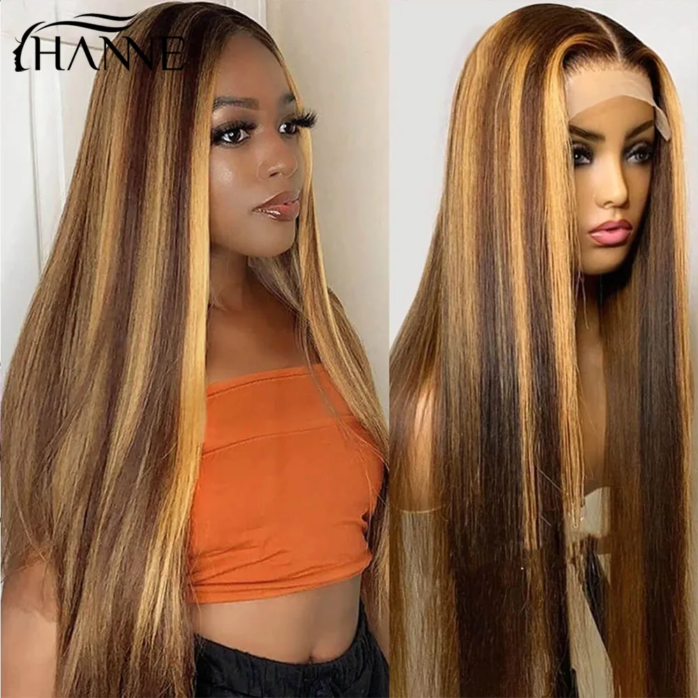 HANNE Straight Highlight Lace Front Human Hair Wigs Ombre Colored Human Hair Wigs For Women 26 Inch 13x4 Lace Frontal Wigs Remy