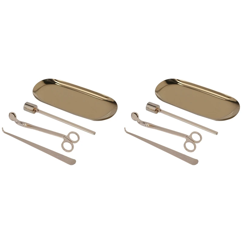 

Candle Accessory Set Candle Wick Trimmer Candle Wick Dipper Candle Snuffer Storage Tray 8 Packs Gold
