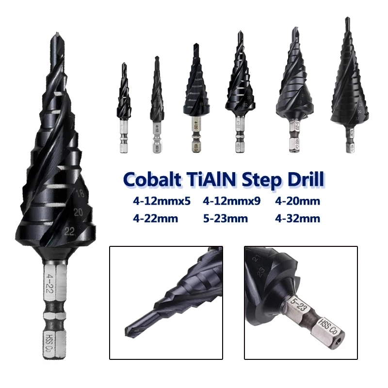 M35 Cobalt TiAlN HRC89 Step Drill Bit 3 Flutes Hex Quick Change Shank Hole Saw Cutter For Stainless Steel Drlling/Chamfering
