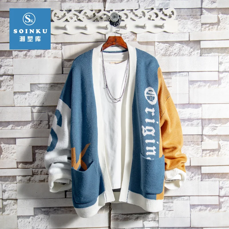 

Свитер Soinku мужской, кардиган, верхняя одежда, модный вязаный кофта в Корейском стиле для студентов, весна-осень
