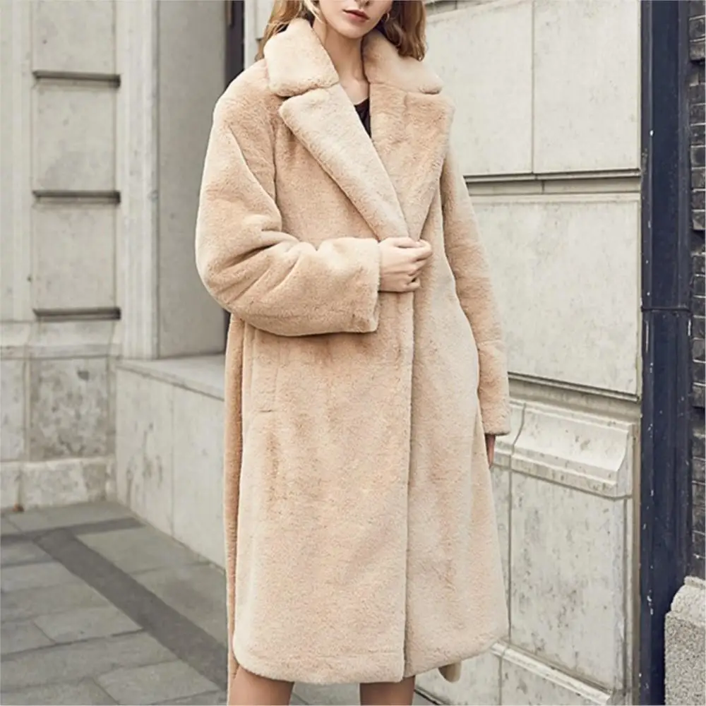 New Winter Fashion Warm Long Real Fur Women Coat Coat v-neck Long Sleeve Leisure Fur Windbreaker Pure Color Bondage Fur Coat