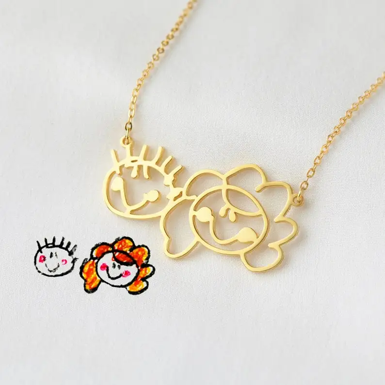 Kids Art Jewelry, Child Drawing Necklace, Personalized Mom Necklace, Children Artwork Gift, Mother Gift, Grandma Gift From Kids