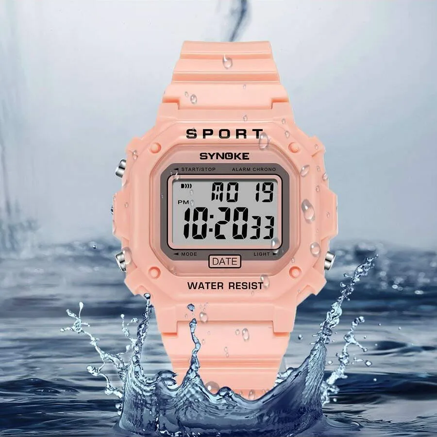 

Цифровые часы SYNOKE в ретро стиле, спортивные Водонепроницаемые многофункциональные наручные часы с квадратным циферблатом для девочек и мальчиков