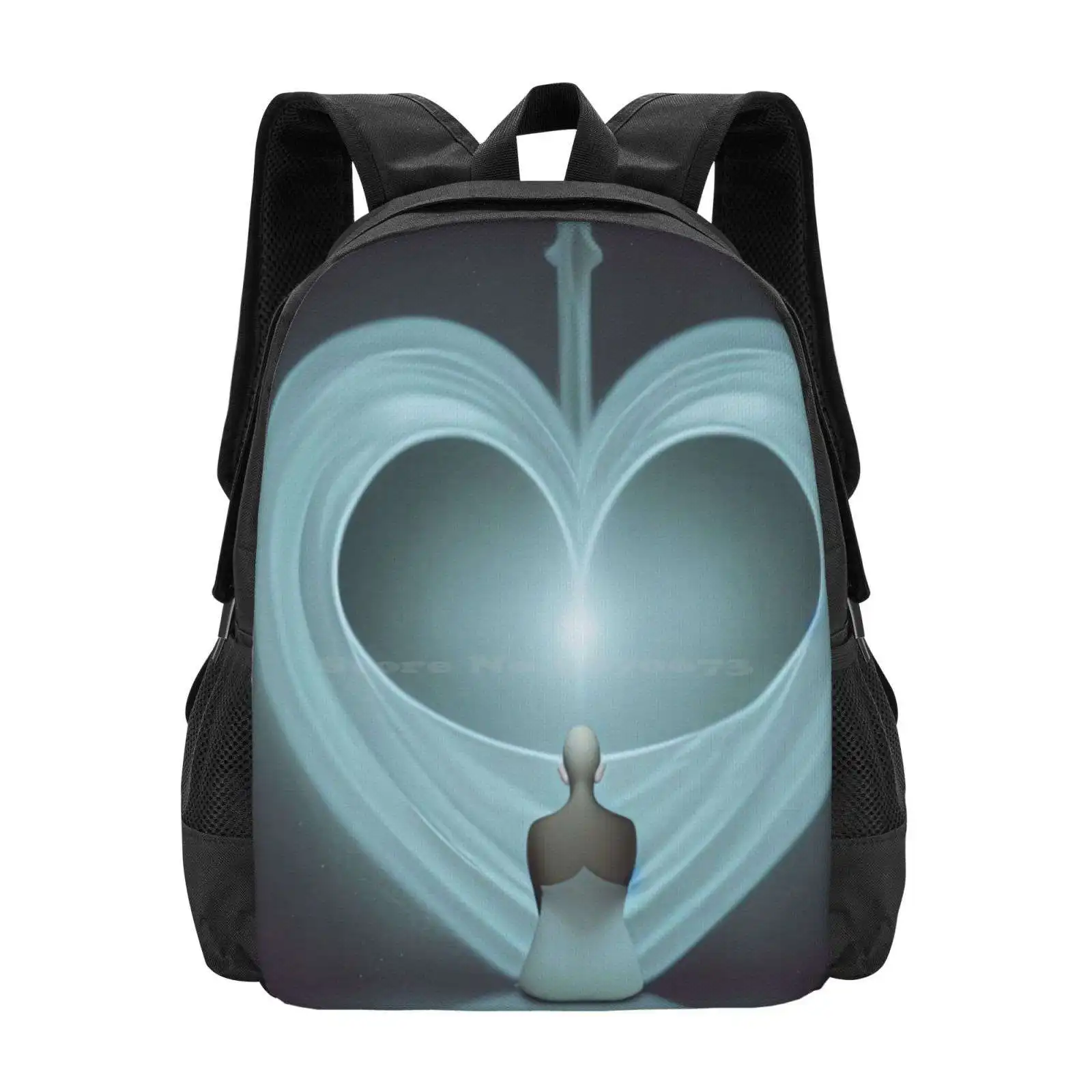 

Sit In The Silence Hot Sale Backpack Fashion Bags Blue Gray Hearts Person Shapes