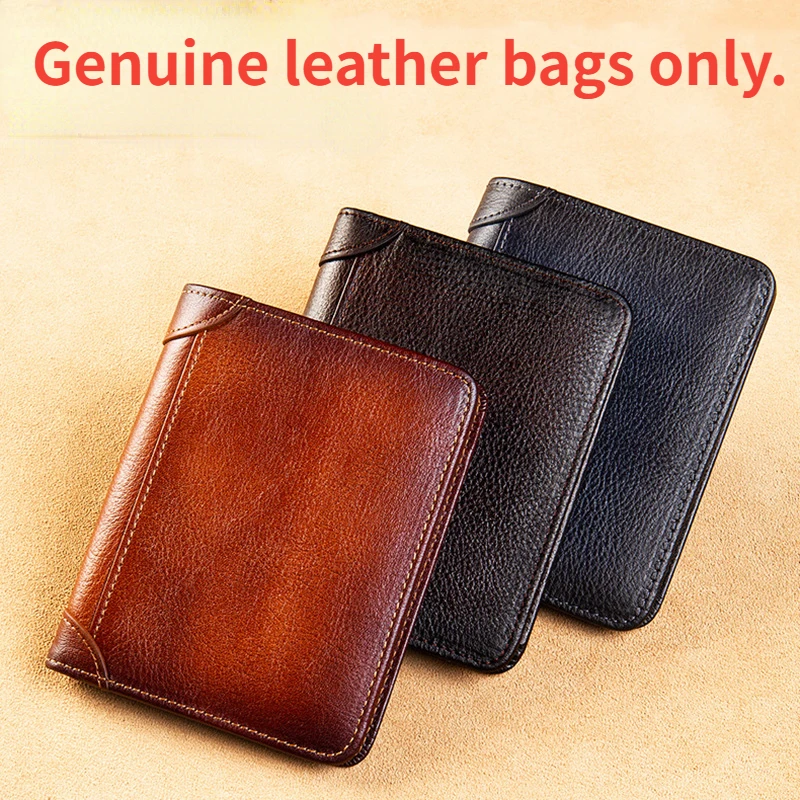 wallet for man Bank card holder Leather  Anti-theft Brush Multi-function Driver's License  Wallet Head Layer luxury Cowhide