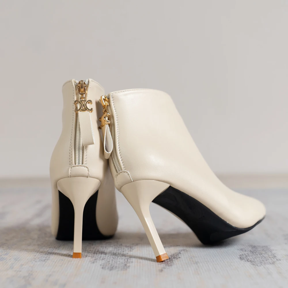 Leather pointed ankle boots women's shoes 2023 new stiletto heels show thin everything with velvet Martin boots