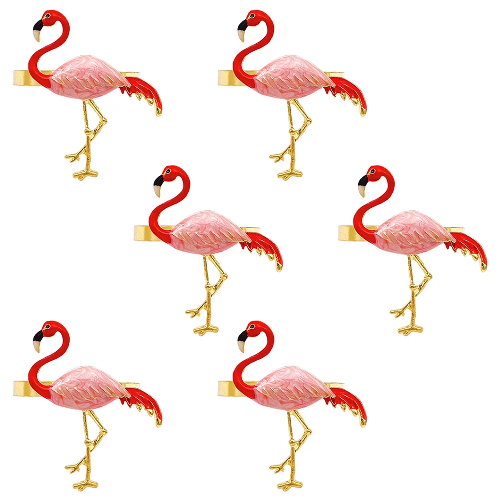 

6 Pcs Flamingo Napkin Buckle Clasps Decors Bulk Wedding Towel Decorative Ring Holders Alloy Banquet Luau Party Decorations