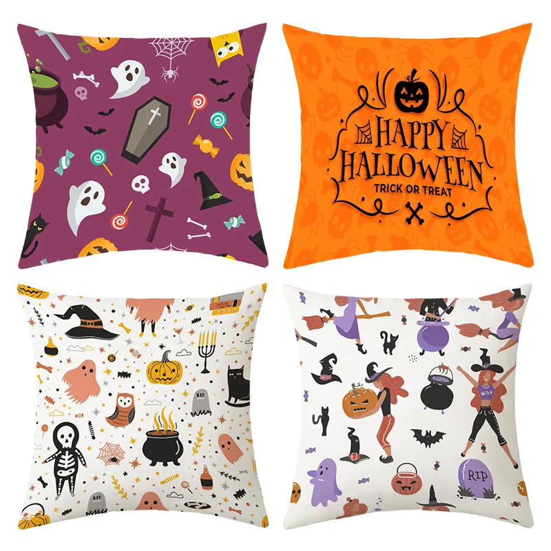 

Наволочка-Подушка для Хэллоуина, квадратная наволочка для подушки 45x45 см с изображением тыквы из мультфильмов, украшение для дома и автомоб...