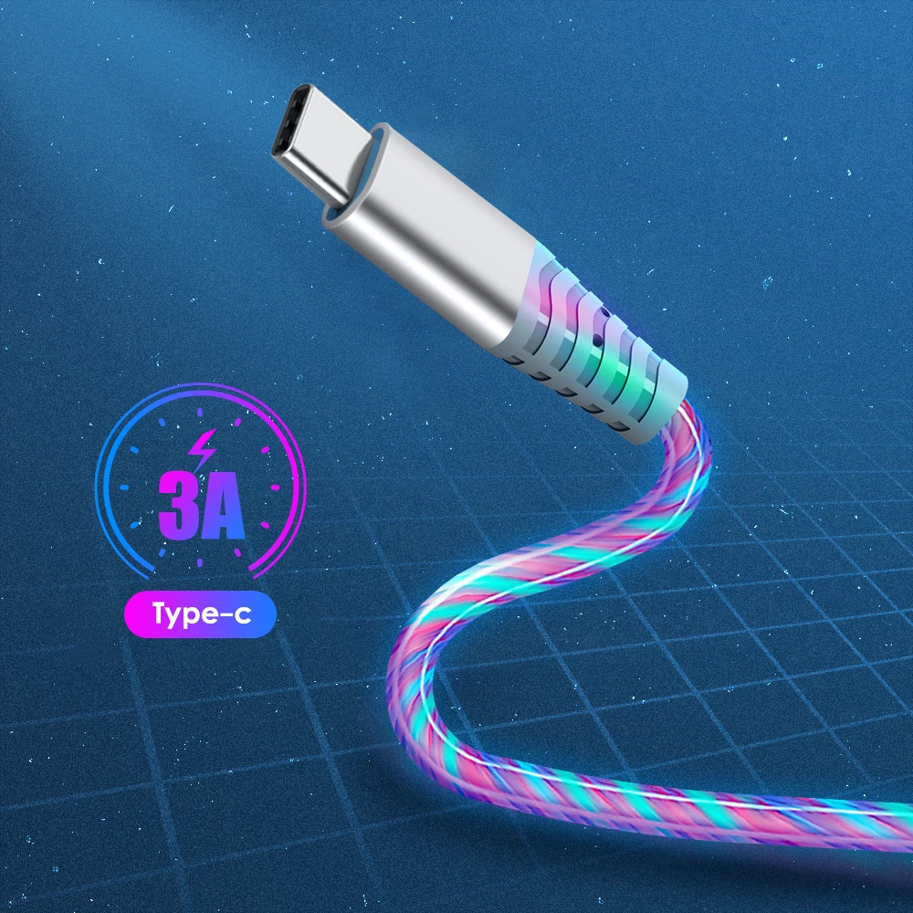 

Glowing LED Cable 3A Fast Charging Cable Micro USB Type C High Speed Data Transfer Cable Flowing Streamer Light LED USB C Cord